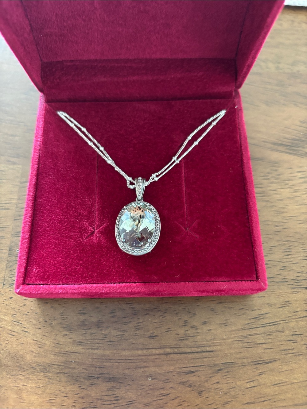 Sterling Silver Oval Crystal Pendant Necklace